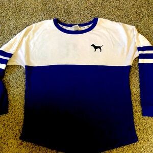 PINK Victoria’s Secret  Blue and White Jersey Long Sleeve